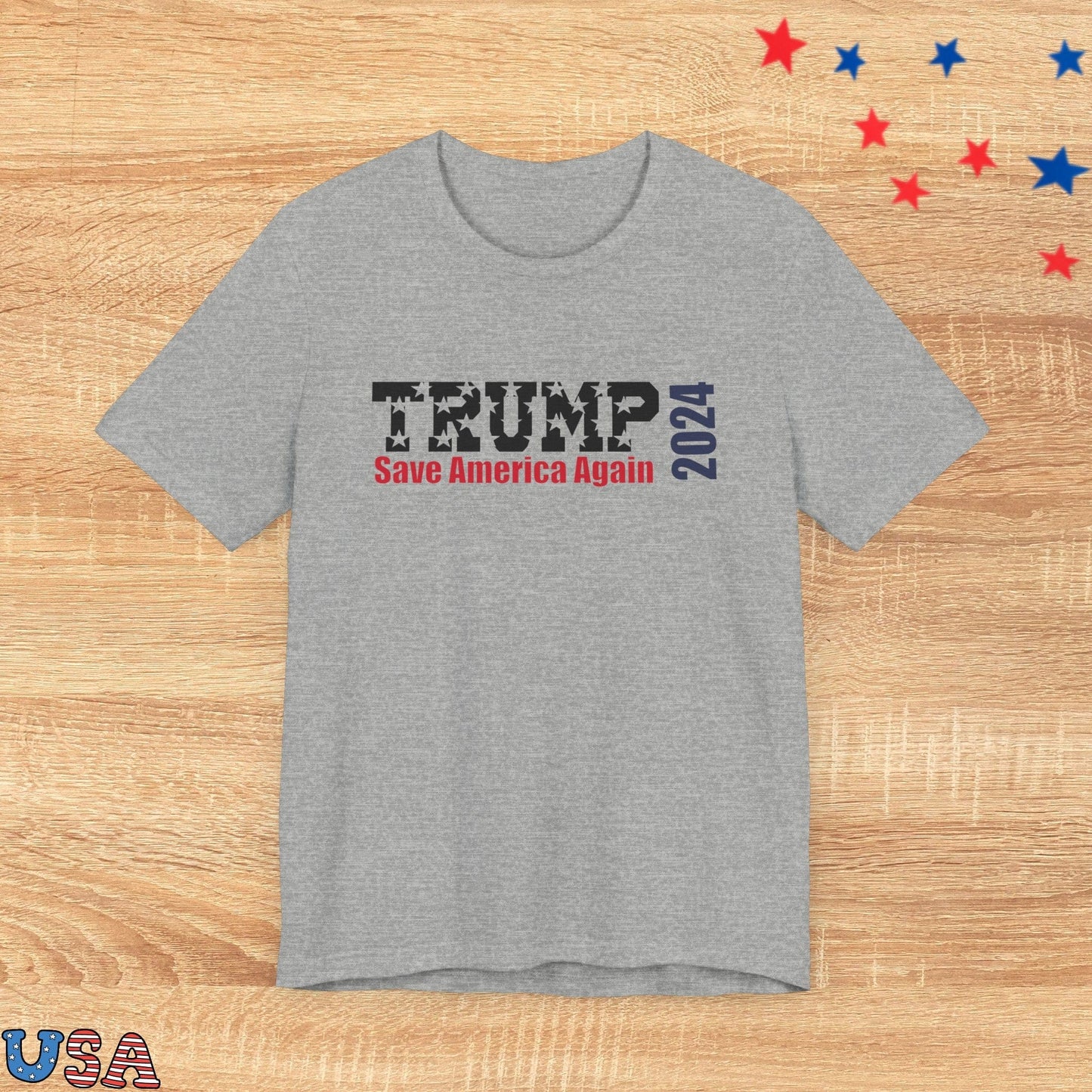 patriotic stars T-Shirt Athletic Heather / XS Trump Save America Again 2024