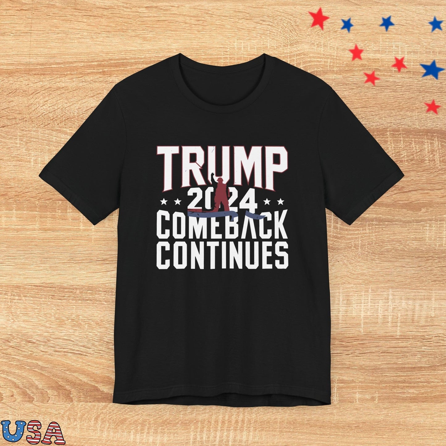 patriotic stars T-Shirt Black / XS Trump 2024 Comeback Continues
