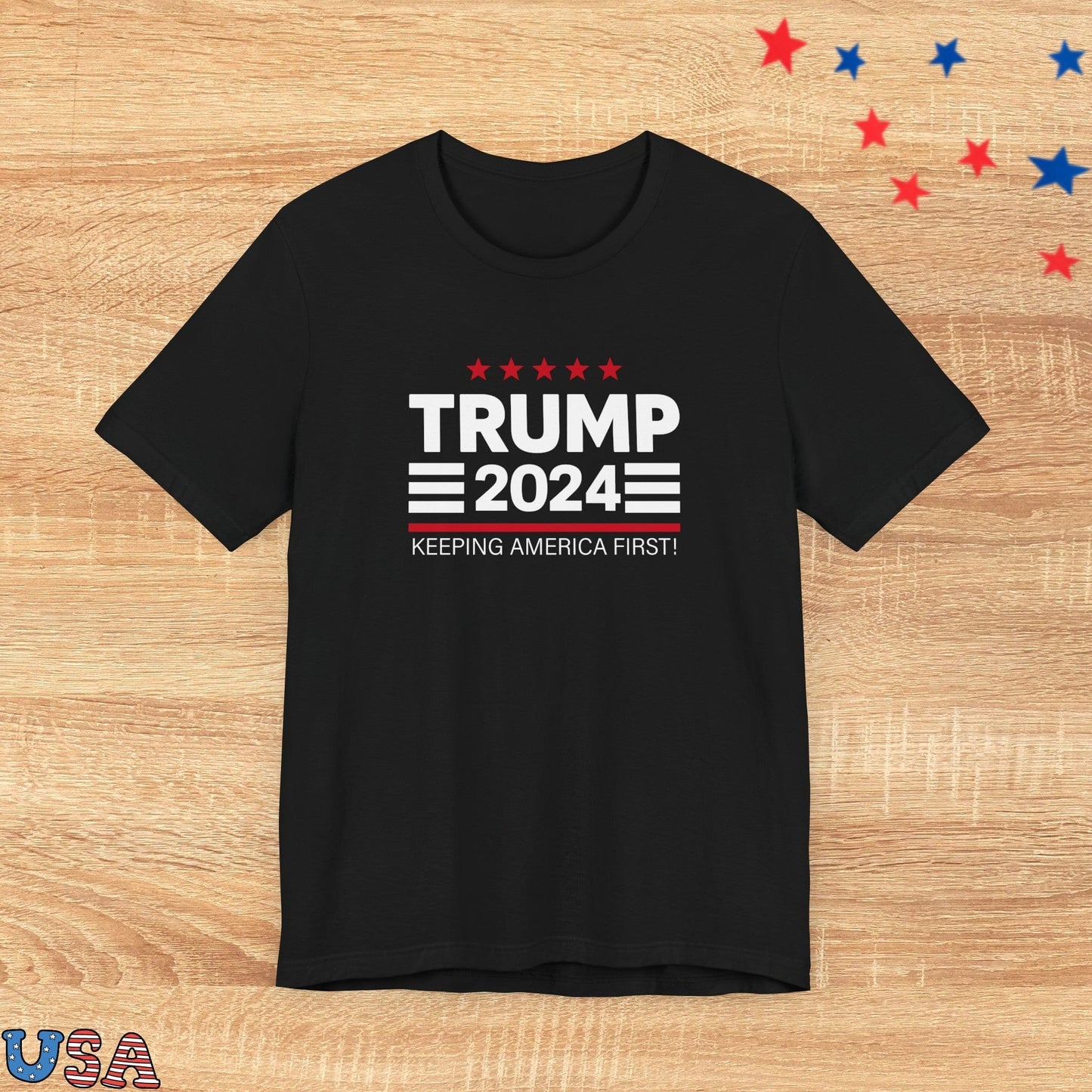 patriotic stars T-Shirt Black / XS Trump 2024 Keeping America First!