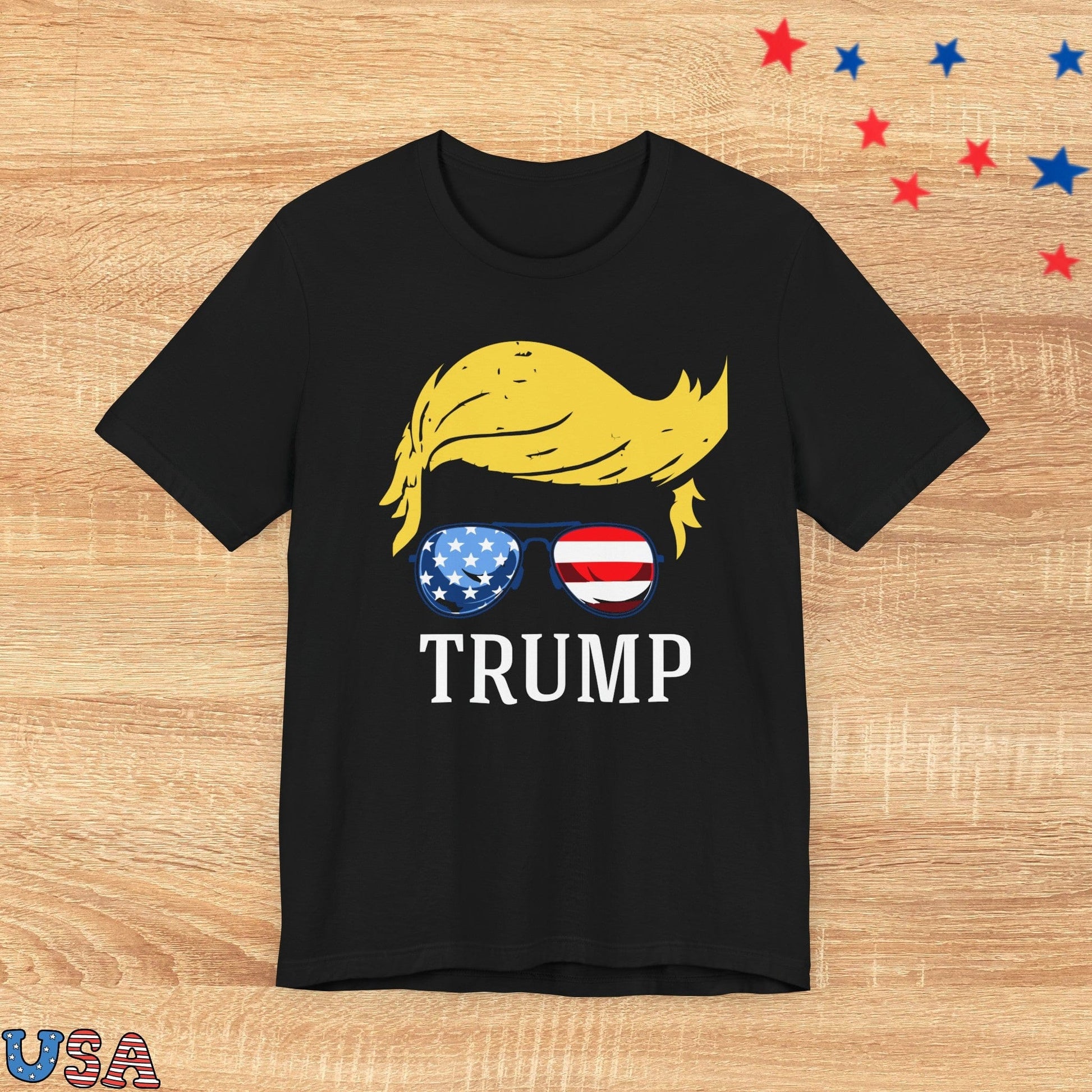 patriotic stars T-Shirt Black / XS Trump With USA Flag glasses