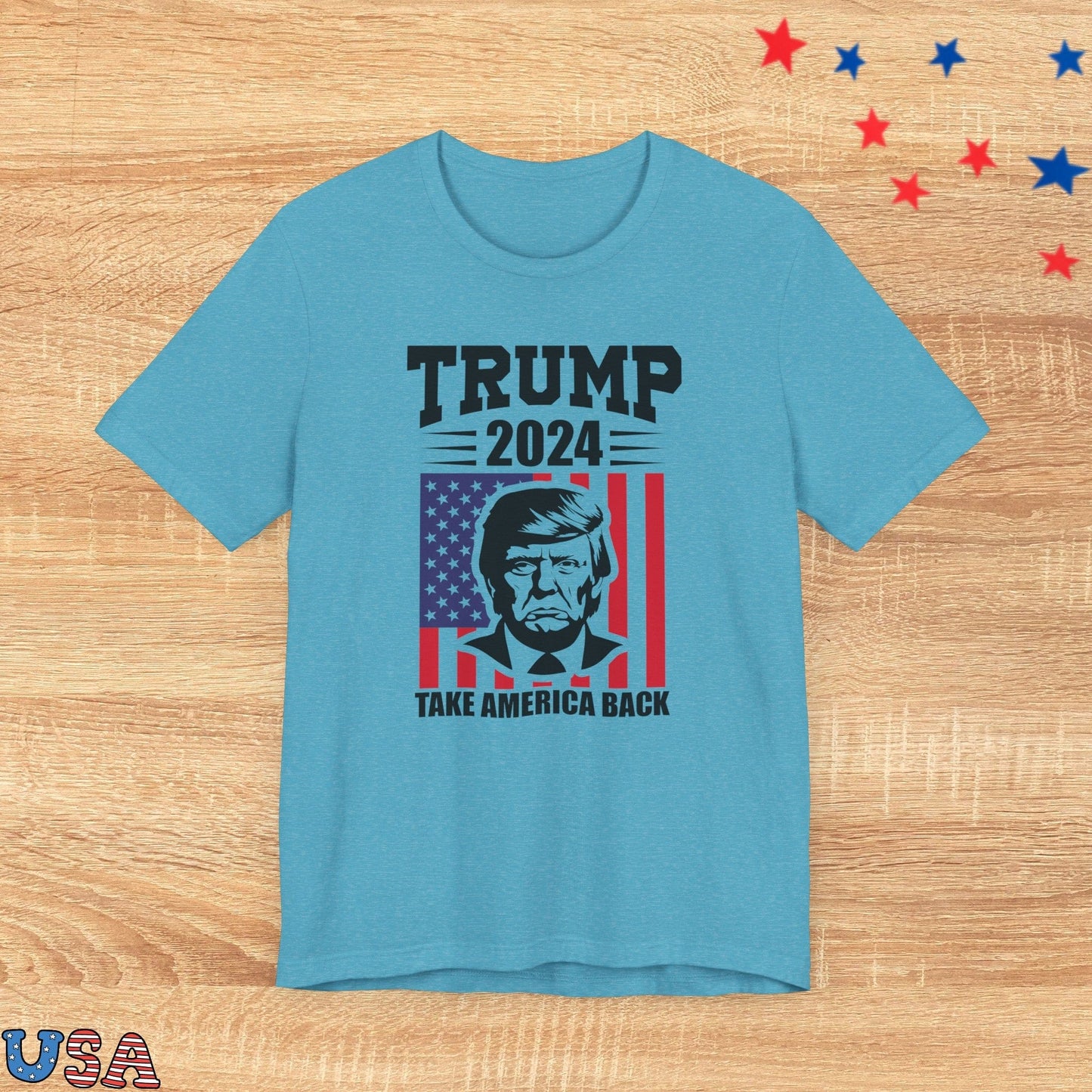 patriotic stars T-Shirt Heather Aqua / XS Trump 2024 Flag - Take America Back