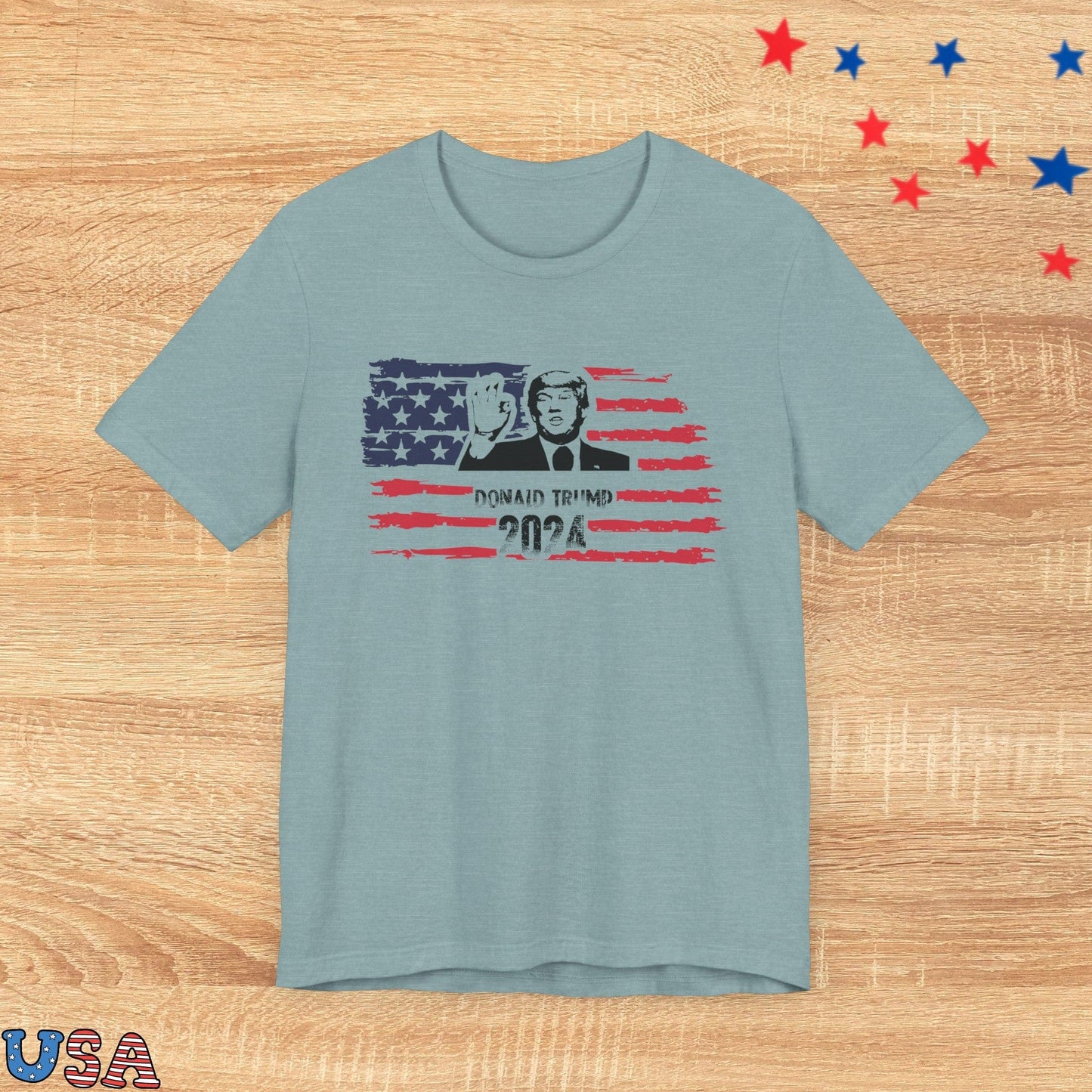 patriotic stars T-Shirt Heather Blue Lagoon / XS Donald Trump 2024 with The Flag