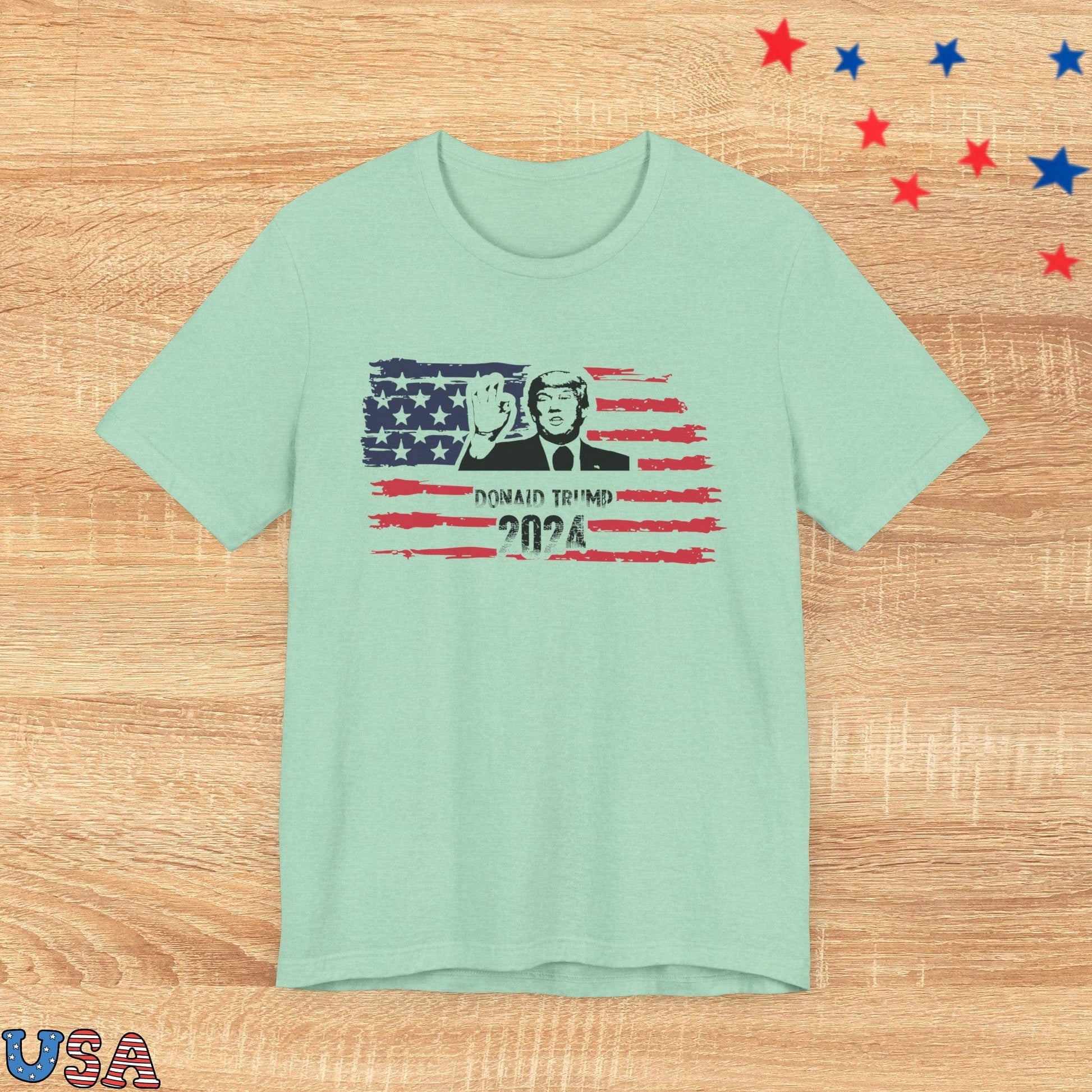 patriotic stars T-Shirt Heather Mint / XS Donald Trump 2024 with The Flag