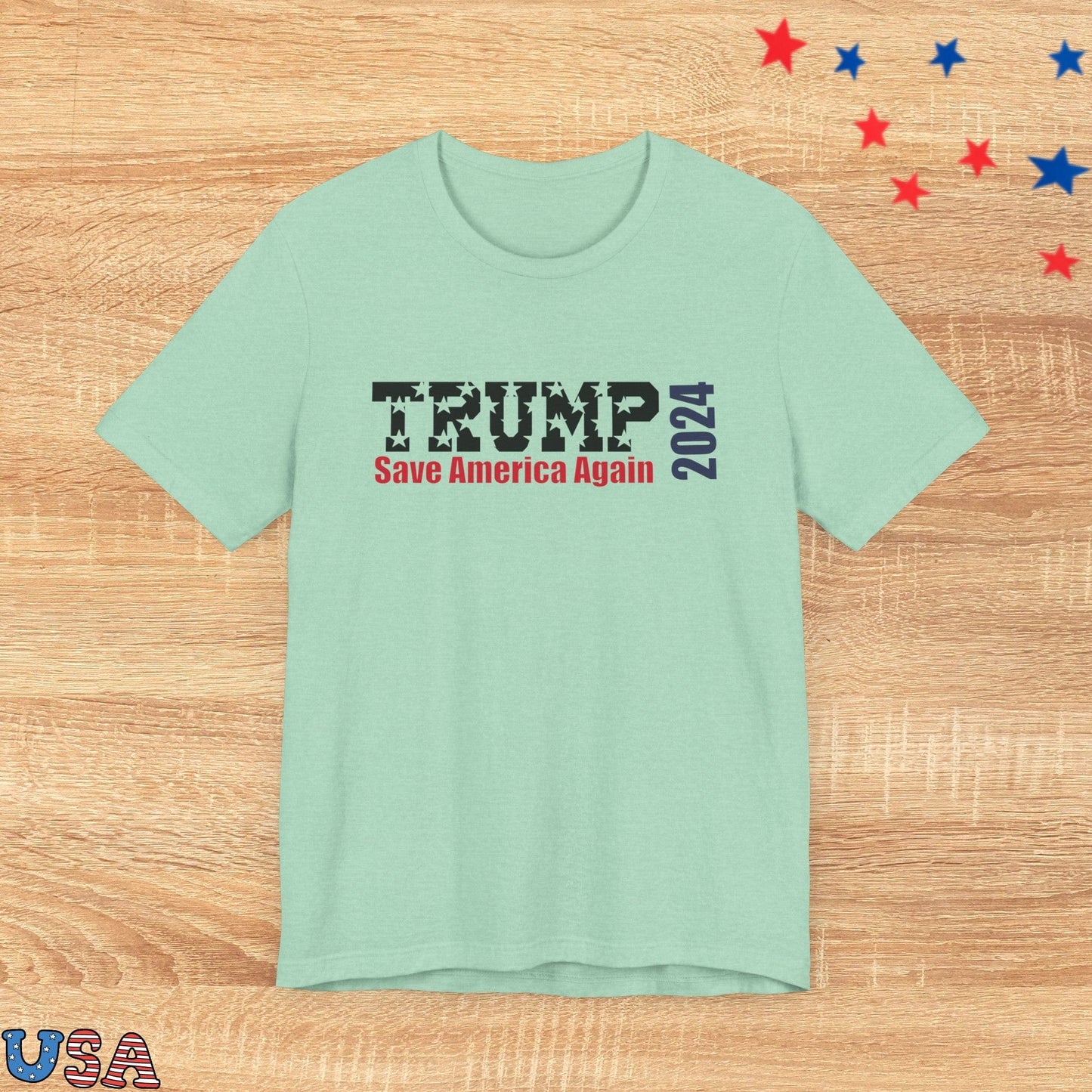 patriotic stars T-Shirt Heather Mint / XS Trump Save America Again 2024