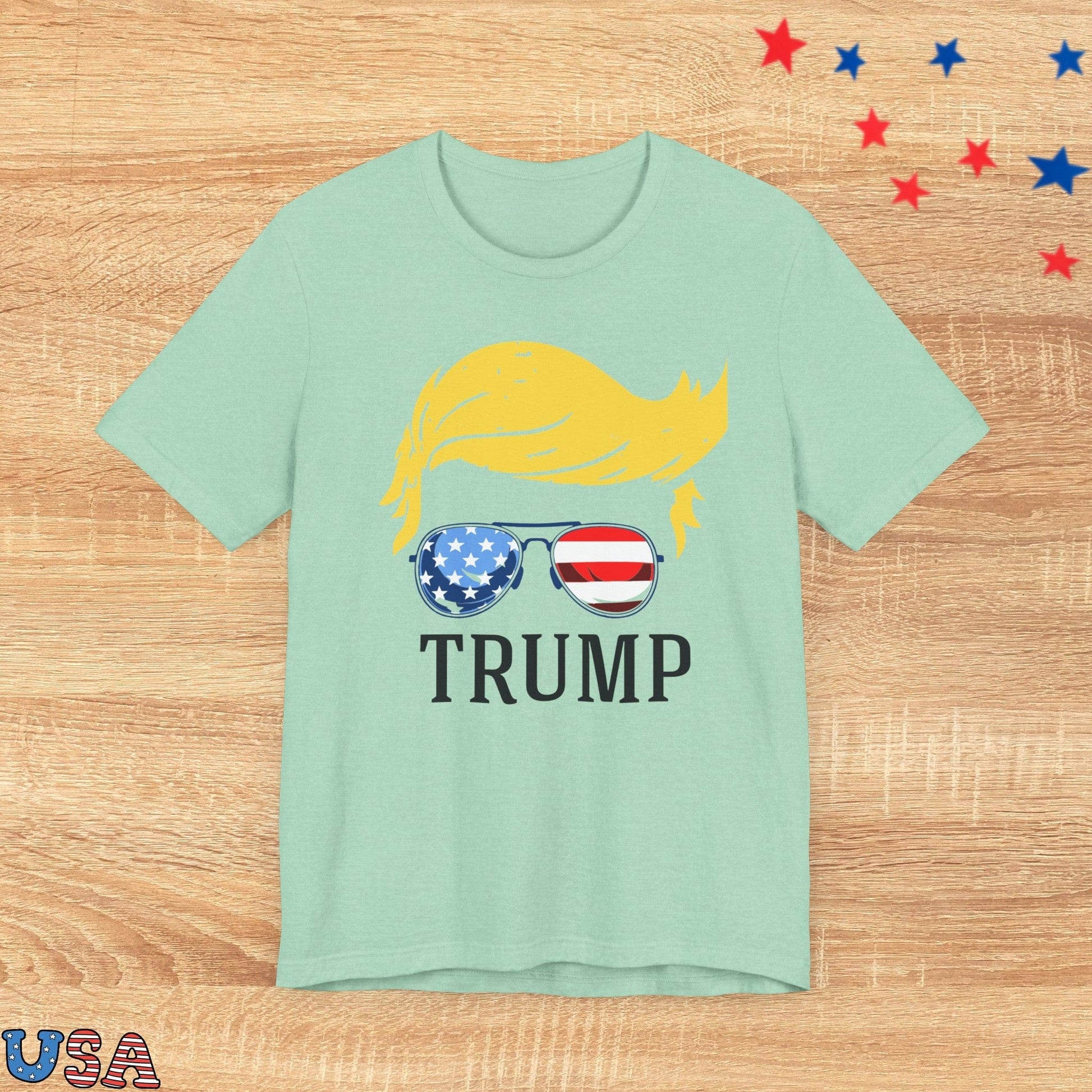 patriotic stars T-Shirt Heather Mint / XS Trump With USA Flag glasses