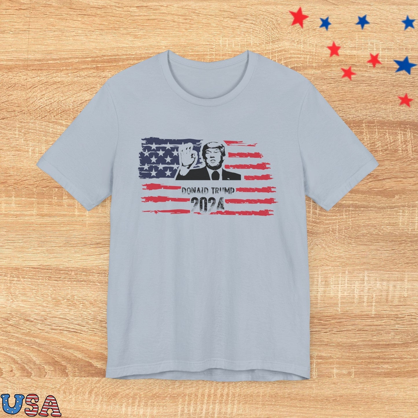 patriotic stars T-Shirt Light Blue / XS Donald Trump 2024 with The Flag
