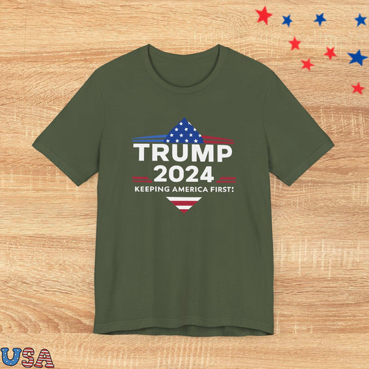 patriotic stars T-Shirt Military Green / XS Trump 2024 Keeping America First!
