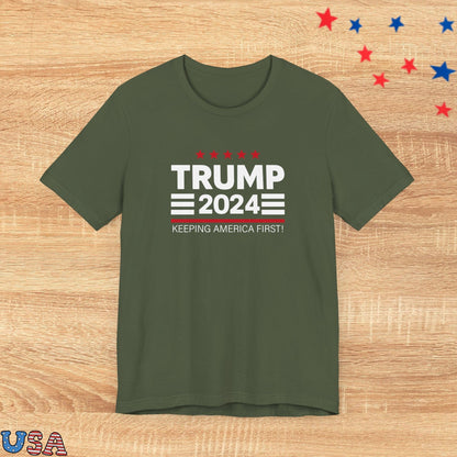 patriotic stars T-Shirt Military Green / XS Trump 2024 Keeping America First!