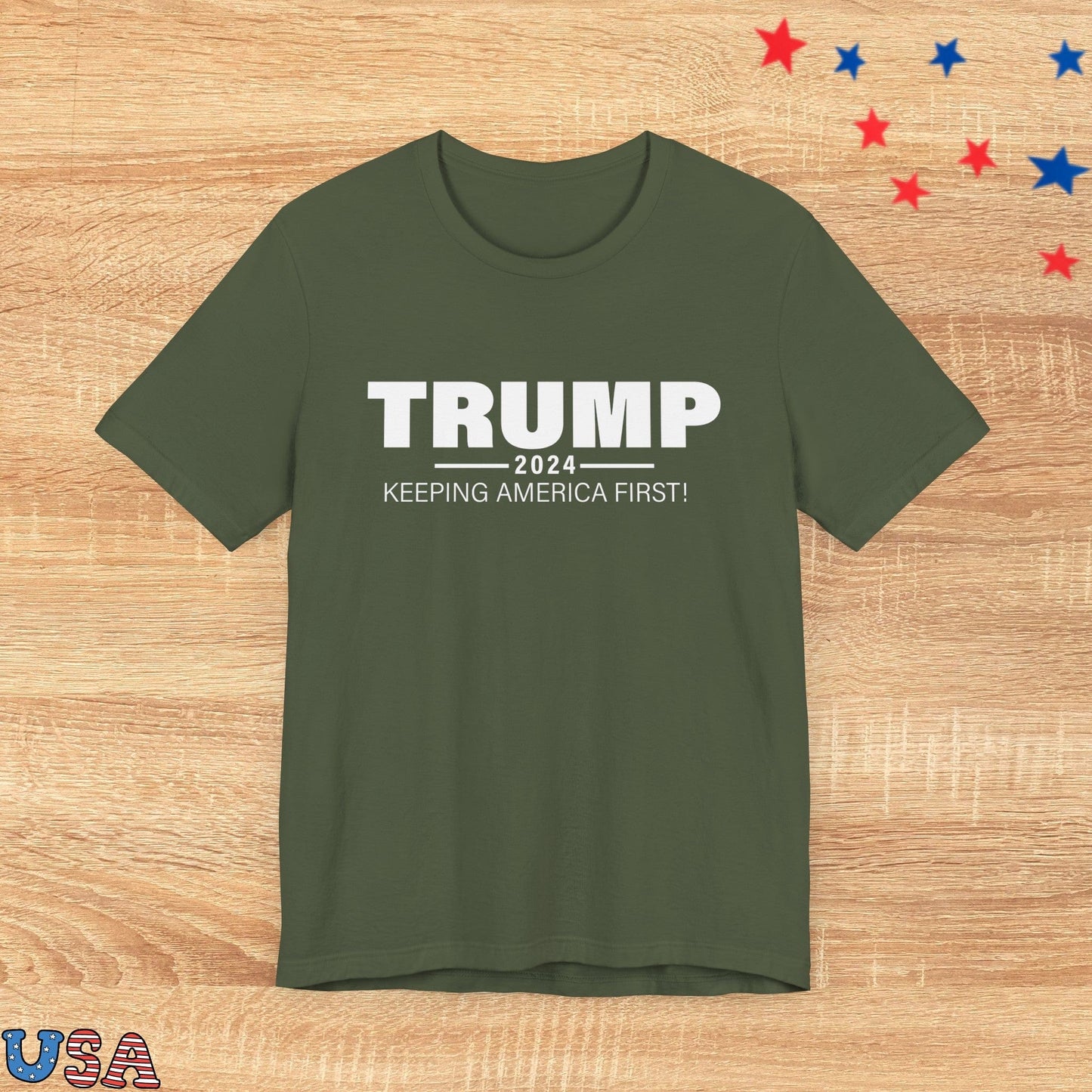 patriotic stars T-Shirt Military Green / XS Trump keeping America First!