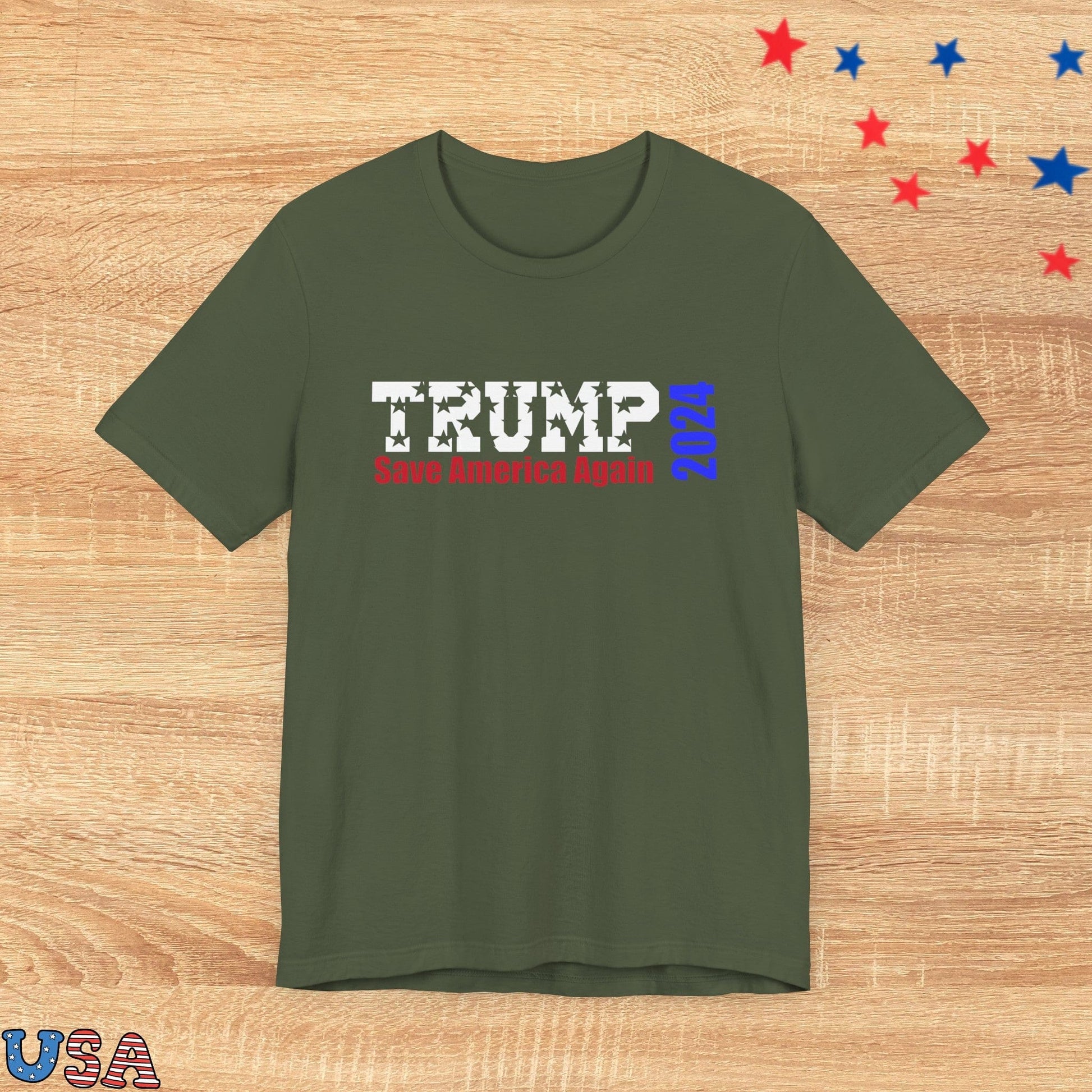 patriotic stars T-Shirt Military Green / XS Trump Save America Again 2024