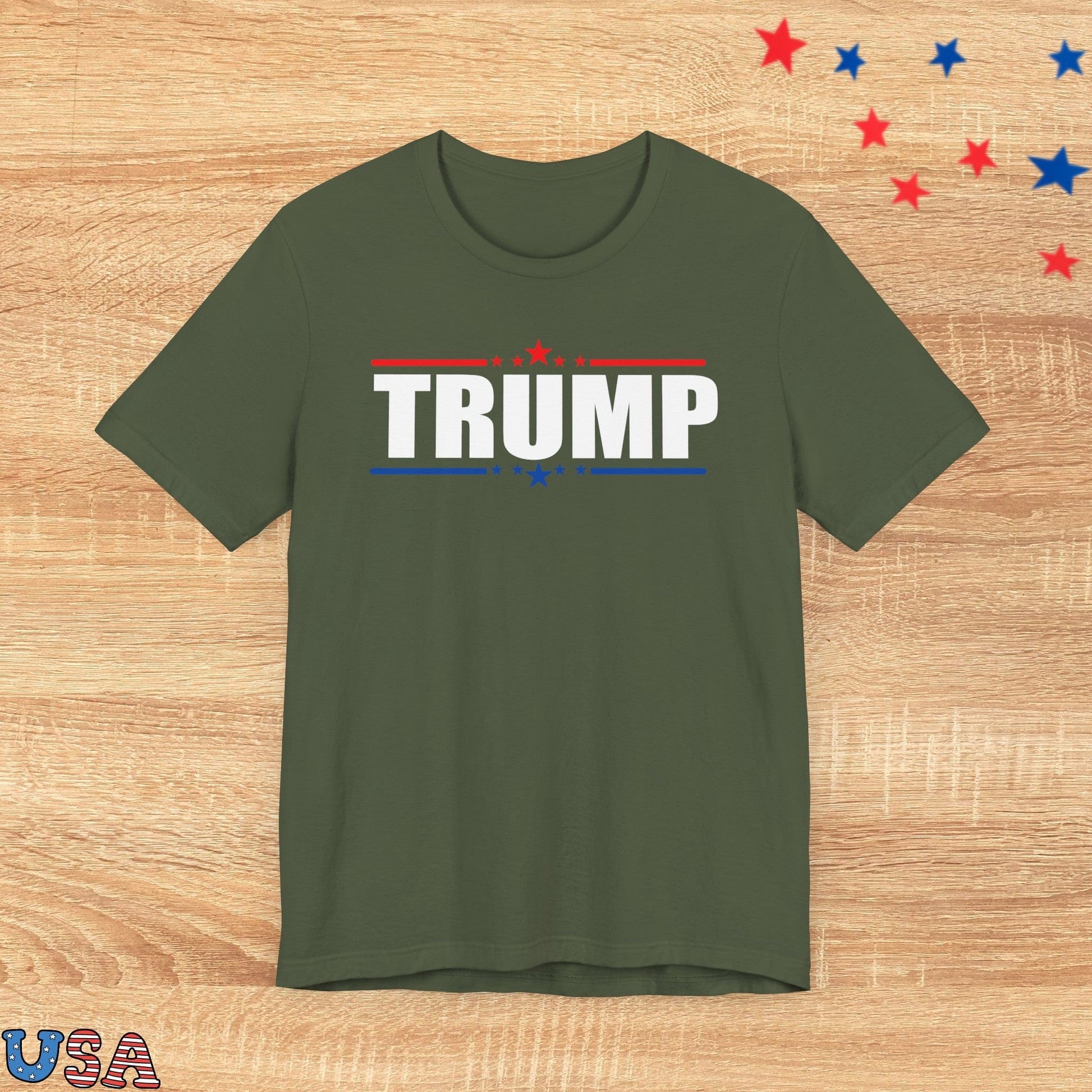 patriotic stars T-Shirt Military Green / XS Trump With Red & Blue Stars