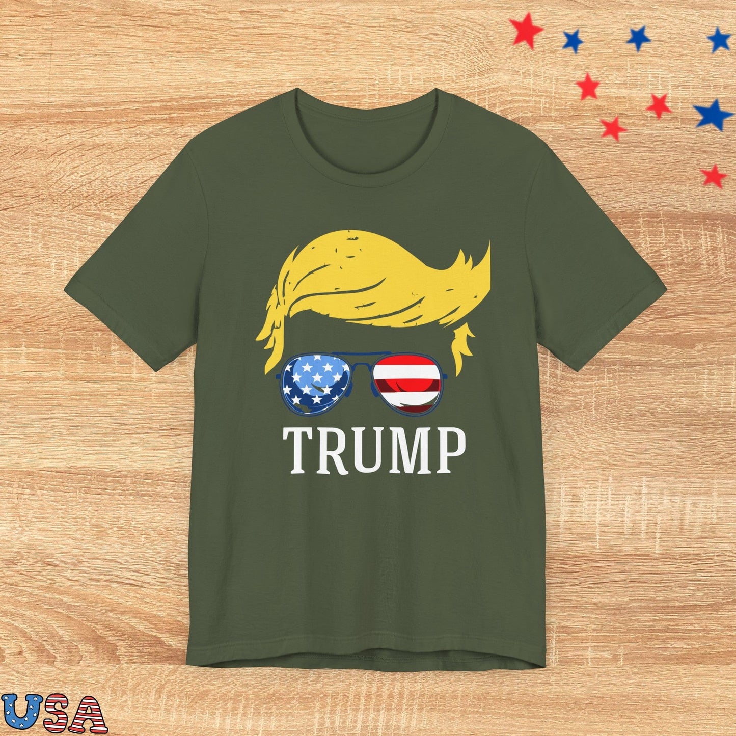 patriotic stars T-Shirt Military Green / XS Trump With USA Flag glasses