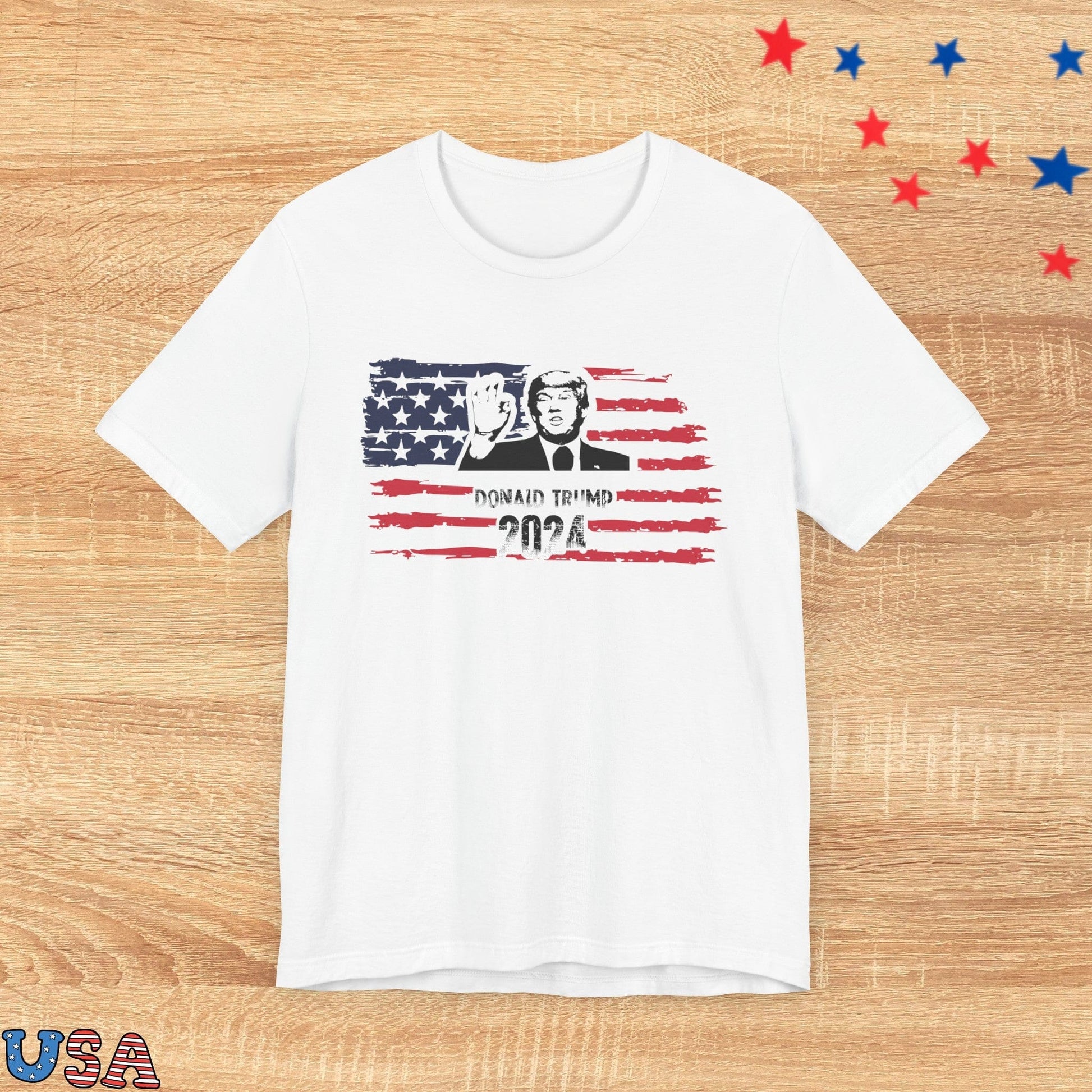 patriotic stars T-Shirt White / S Donald Trump 2024 with The Flag