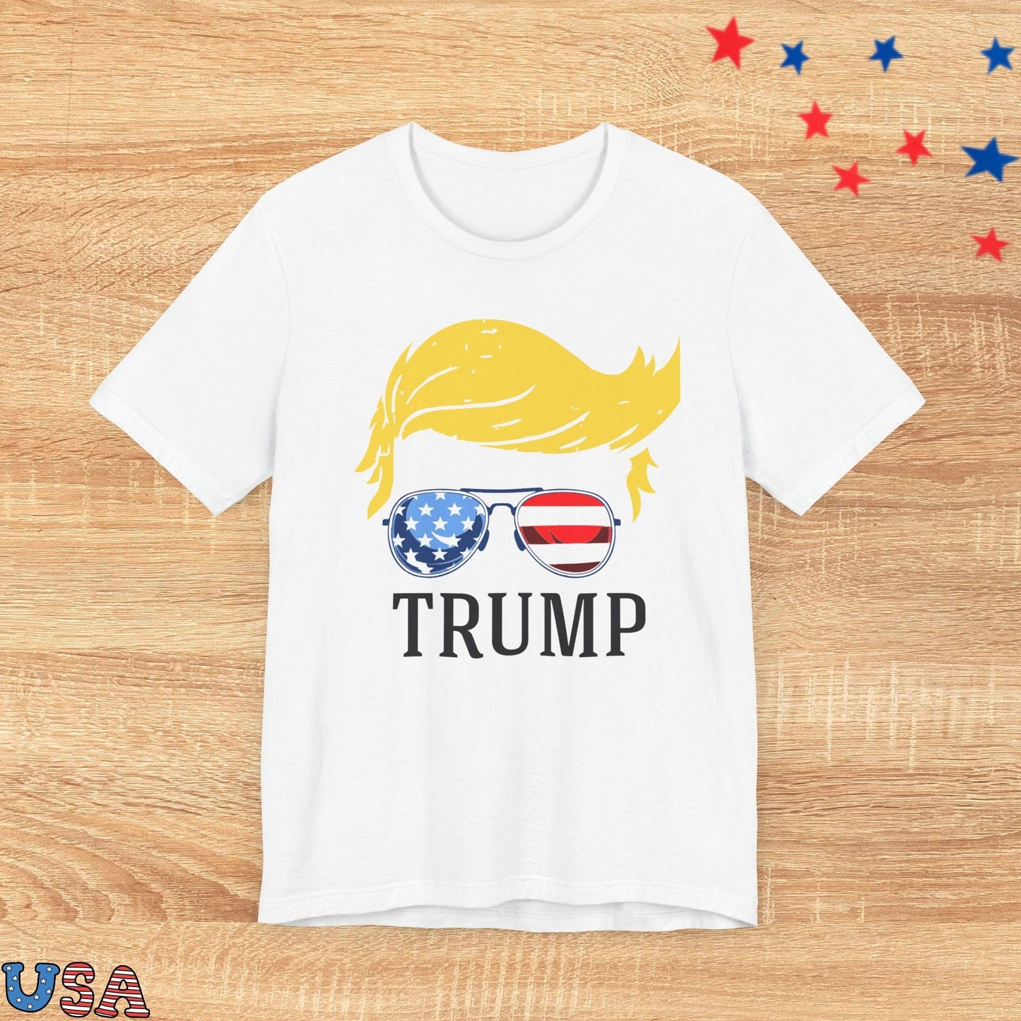 patriotic stars T-Shirt White / S Trump With USA Flag glasses